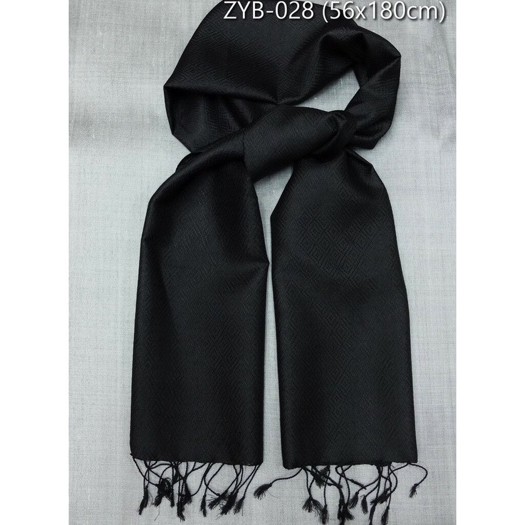 ผ้าคลุมไหล่ผ้าไหม ไหมแท้ ขนาด 56x180cm พื้นสีดำสนิท รหัส ZYB-028
