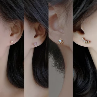 ต่างหูเข็มเงิน 925 ประดับเพทาย คริสตัล รูปหัวใจ เครื่องประดับแฟชั่นเกาหลี สําหรับผู้หญิง วัยรุ่น