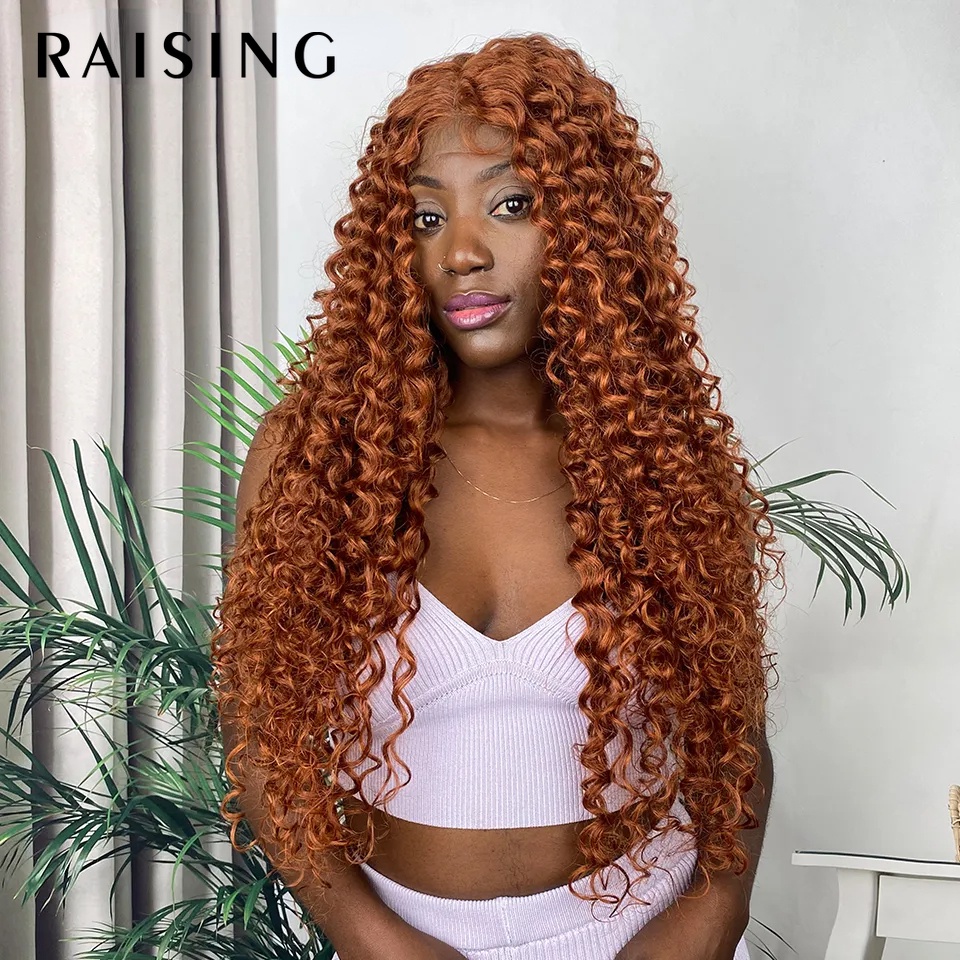 Raising วิกผมสังเคราะห์ ลูกไม้ ด้านหน้า สีบลอนด์ สีน้ําตาลอําพัน สีแดง ทนความร้อน สําหรับผู้หญิง 30 นิ้ว