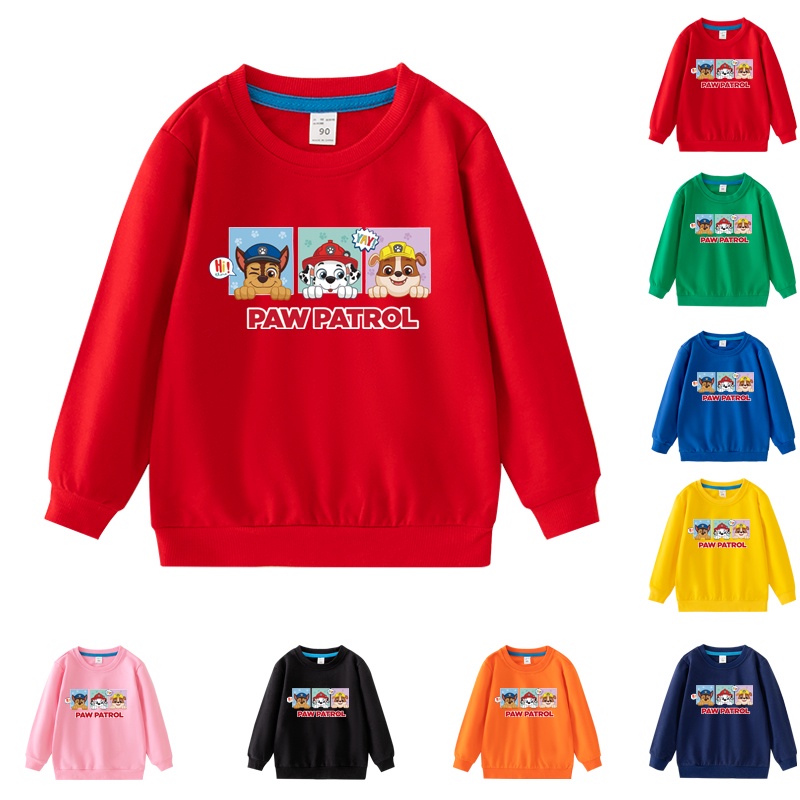 พร้อมส่ง เสื้อกันหนาวแขนยาว คอกลม ผ้าฝ้าย ลายการ์ตูน Paw Patrol 8 สี สําหรับเด็ก MA002