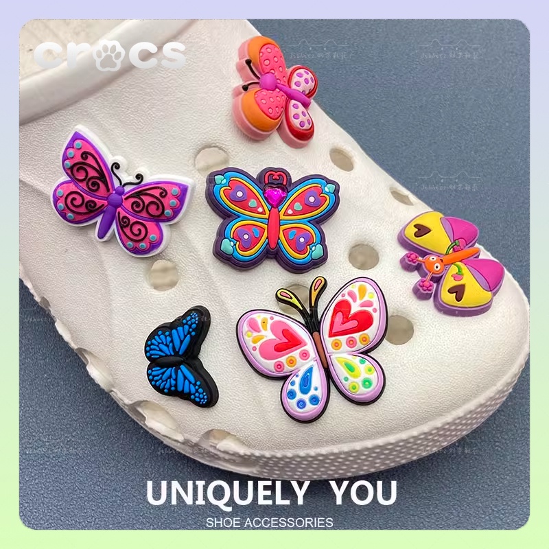 jibbitz crocs อุปกรณ์เสริมหัวเข็มขัด รูปผีเสื้อ สีสันสดใส สําหรับรองเท้า Crocs