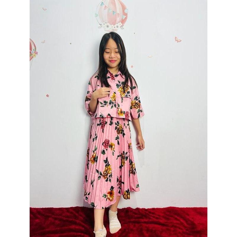 Tq88indonesia ชุดกระโปรงเด็ก / ชุดสูทเด็ก Fuji ลาย Modern Motifs / ชุดกระโปรงเด็กผู้หญิง