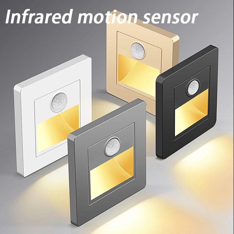 อินฟราเรด Motion Sensor บันไดไฟในร่มกลางแจ้งบันไดขั้นตอนโคมไฟติดผนัง 3W แบบฝัง LED Step Light บันไดตกแต่งห้องนอน