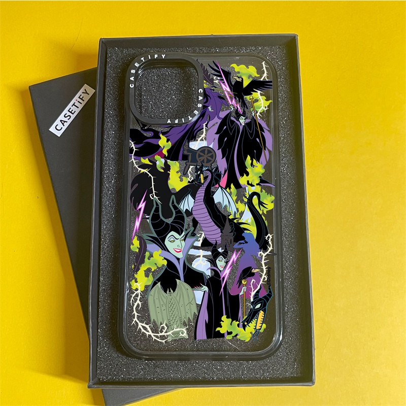 Casetify X Disney Villains Maleficent Sticke เคสโทรศัพท์มือถืออะคริลิคแข็ง ขอบสีดํา ใส พร้อมกล่อง สําหรับ Apple IPhone 11 12 13 14 15 Pro Max