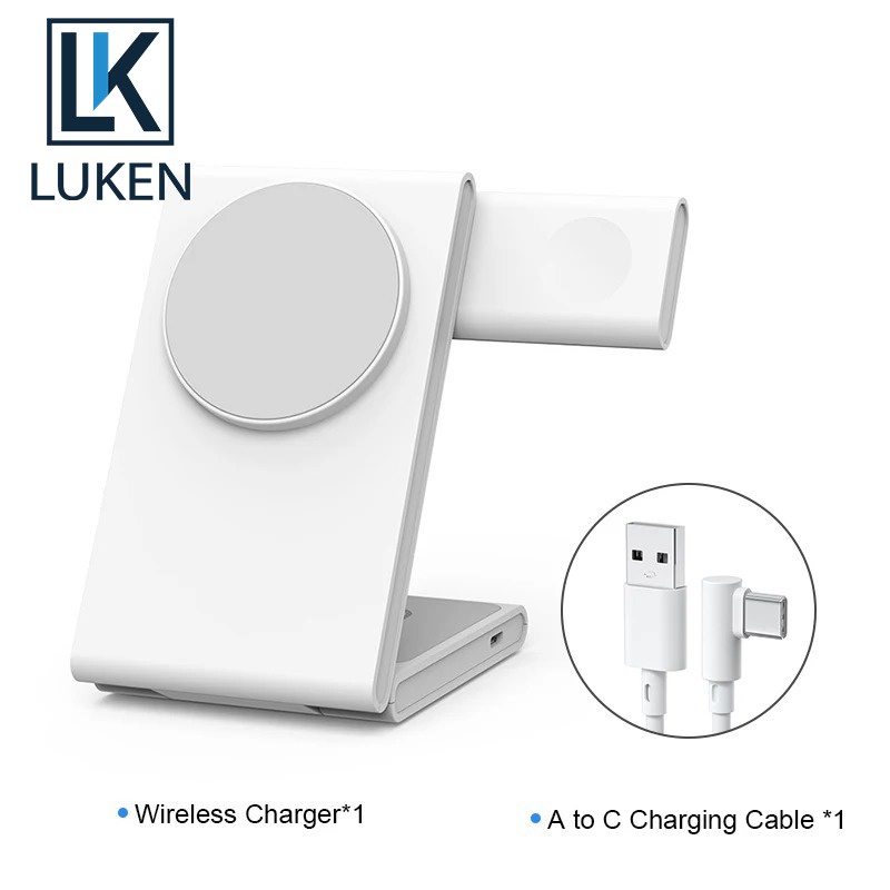Luken 3 in 1 แท่นชาร์จแม่เหล็กไร้สาย พับได้ ชาร์จเร็ว สําหรับ iPh 14 13 App Watch S8 7