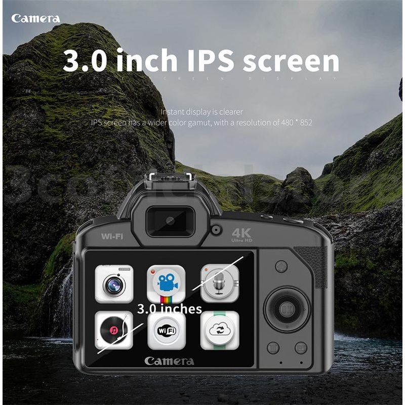 กล้องบันทึกวิดีโอดิจิทัล D5 6400 ล้านพิกเซล HD WiFi 4K เลนส์คู่ พร้อมหน้าจอ IPS 3 นิ้ว ซูม 16X DSLR สําหรับ Youtube สตรีมมิ่ง Vlog