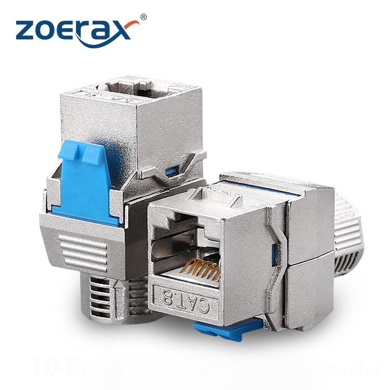 Zoerax อะแดปเตอร์แจ็คกุญแจ โลหะผสมสังกะสี Cat6a Cat7 Cat8 RJ45 STP 40 Gigabit 1 ชิ้น