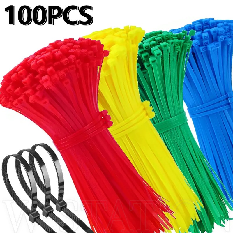 100 ชิ้น สี ล็อคตัวเอง ไนลอน สายเคเบิล ผูก / สภาพอากาศ สายรัด ผูก / อเนกประสงค์ บ้าน สํานักงาน ลวด ซิป / DIY ปรับยึด สายเคเบิล จัดระเบียบ