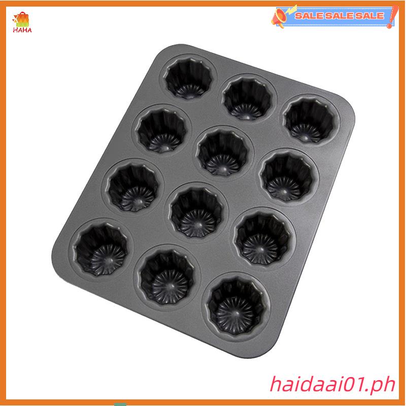 Haidaai01.ph*12-Cavity Canele แม่พิมพ์เค้ก Non-Stick Canele มัฟฟิน Bakeware Fit สําหรับเตาอบเบเกอรี่