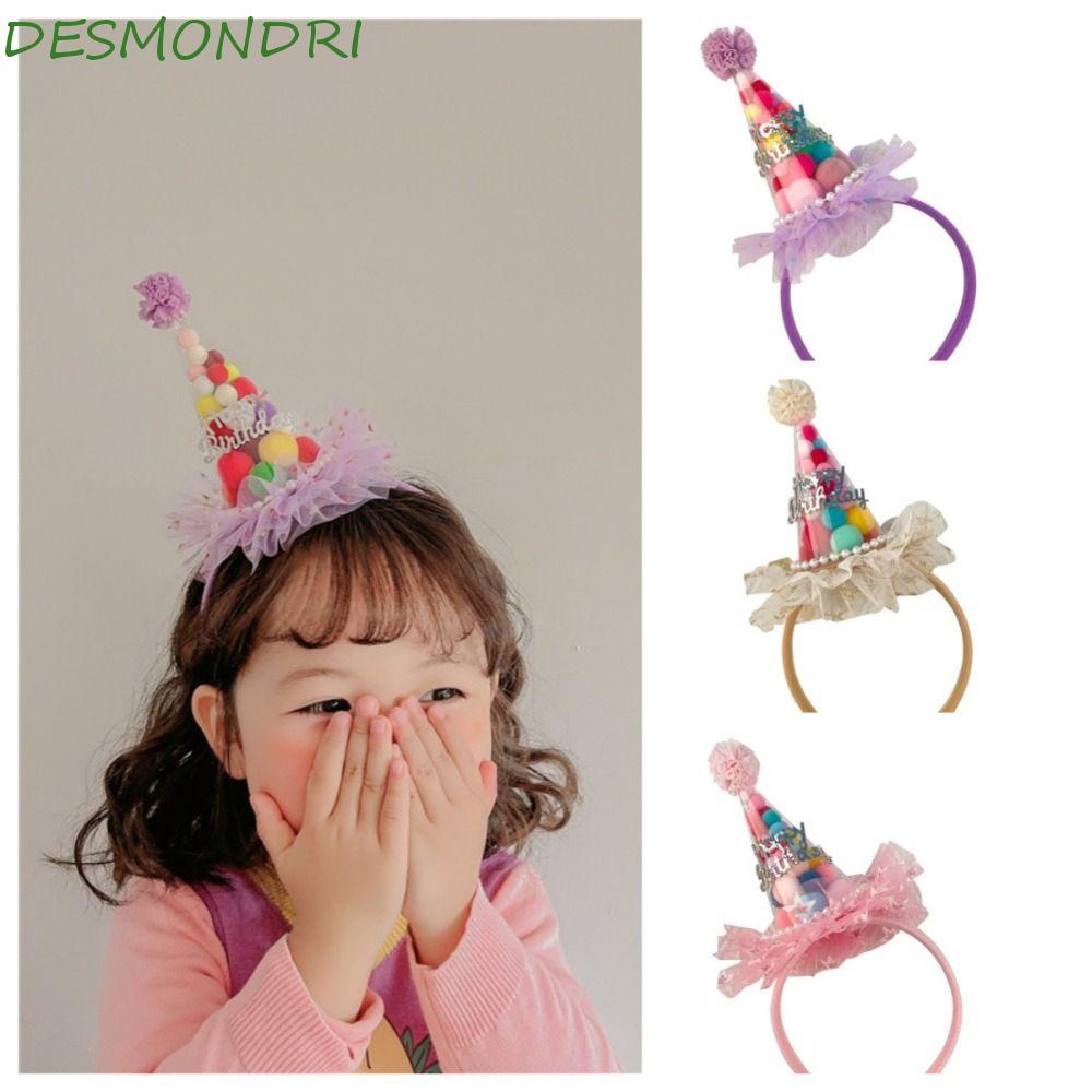 Desmondri ที่คาดผม หมวกวันเกิด ที่คาดผม ลูกกวาด เครื่องประดับผม สุขสันต์วันเกิด ที่คาดผม อุปกรณ์ประกอบฉากภาพน่ารัก ที่คาดผม ผ้าโพกศีรษะ ลูกไม้ ตาข่าย ที่คาดผมเด็ก