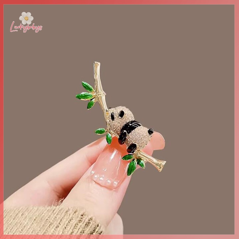 Luckybabys> เข็มกลัดไม้ไผ่ แพนด้า สัตว์ สีทอง ปลอดภัย เครื่องประดับแฟชั่น สําหรับผู้หญิง