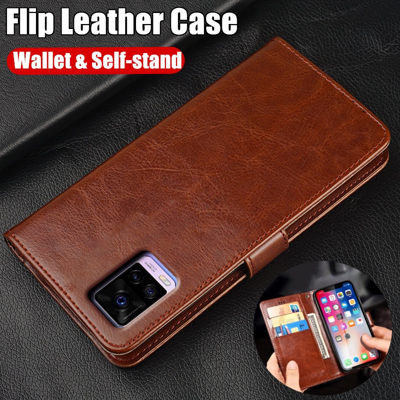 สําหรับ Vivo Y73 V2059 V2146 V2212 V2168 พรีเมี่ยมหนัง Flip Folio กระเป๋าสตางค์พร้อมผู้ถือบัตร Self-