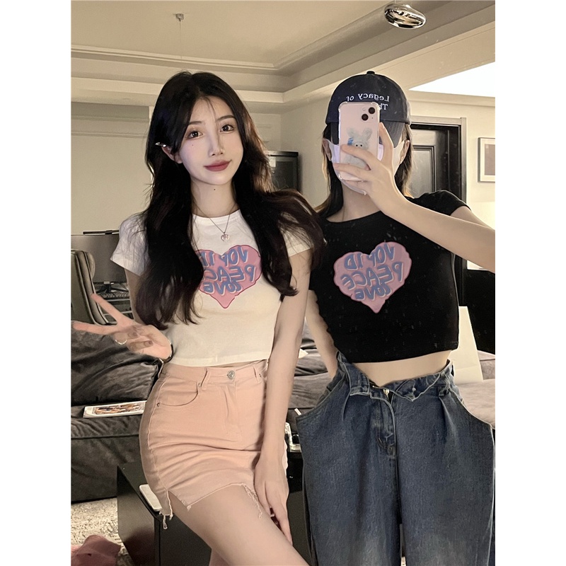 Dreehalo คอกลมแขนสั้น เสื้อยืด เอวลอย แฟชั่นวัยรุ่นน่ารัก เสื้อ ผ้าไม่หนาใส่สบายสุด เสื้อยืด T-shirt