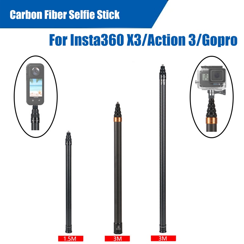 ไม้เซลฟี่ คาร์บอนไฟเบอร์ มองไม่เห็น 3M อุปกรณ์เสริม สําหรับกล้อง Gopro 10 11 12 Insta360 X4 one x2 X3 DJ Action 3