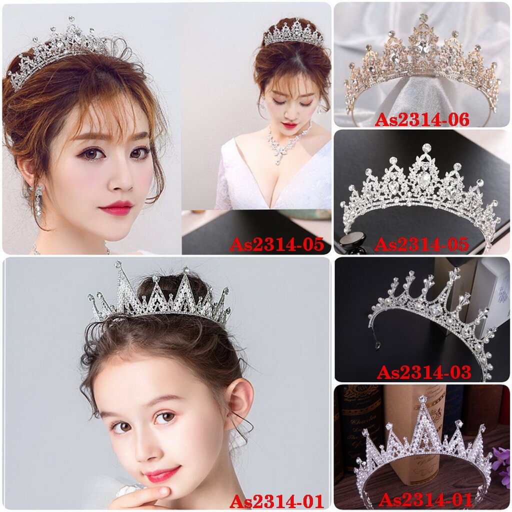 As2314- พร้อมส่งจากไทย มงกุฎเพชรประดับมุก แวววาว สวยหรูดูแพงเหมือนแบบ เด็กโต-ผู้ใหญ่ เส้นผ่าศูนย์กลาง 14cm.ดัดปรับขนา...