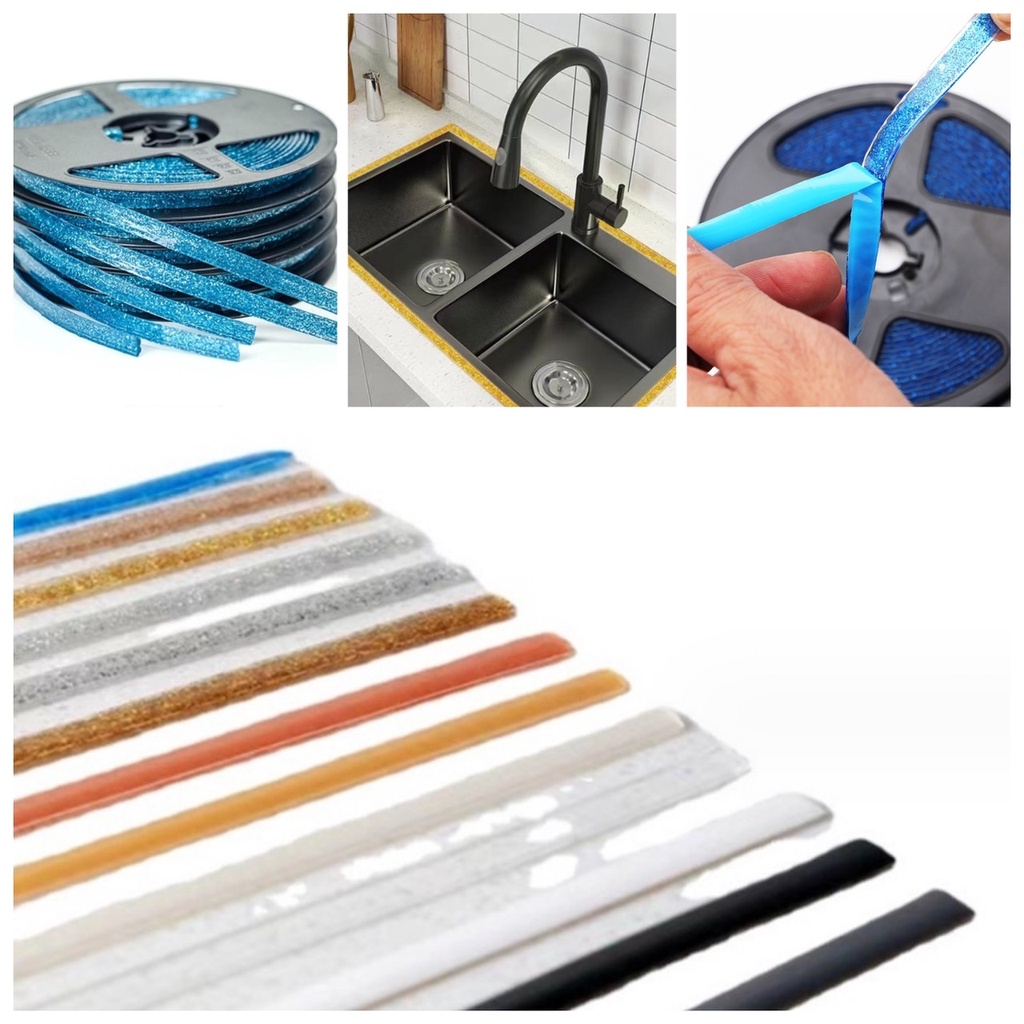 📍 เทปยางแนว กันน้ำ ยาแนว แต่งขอบ สติ๊กเกอร์กันน้ำ เทปกาวกันน้ำ ยาว 6 เมตร ติดขอบอ่าง ชักโครก ห้องน้ำ ห้องครัว 📍