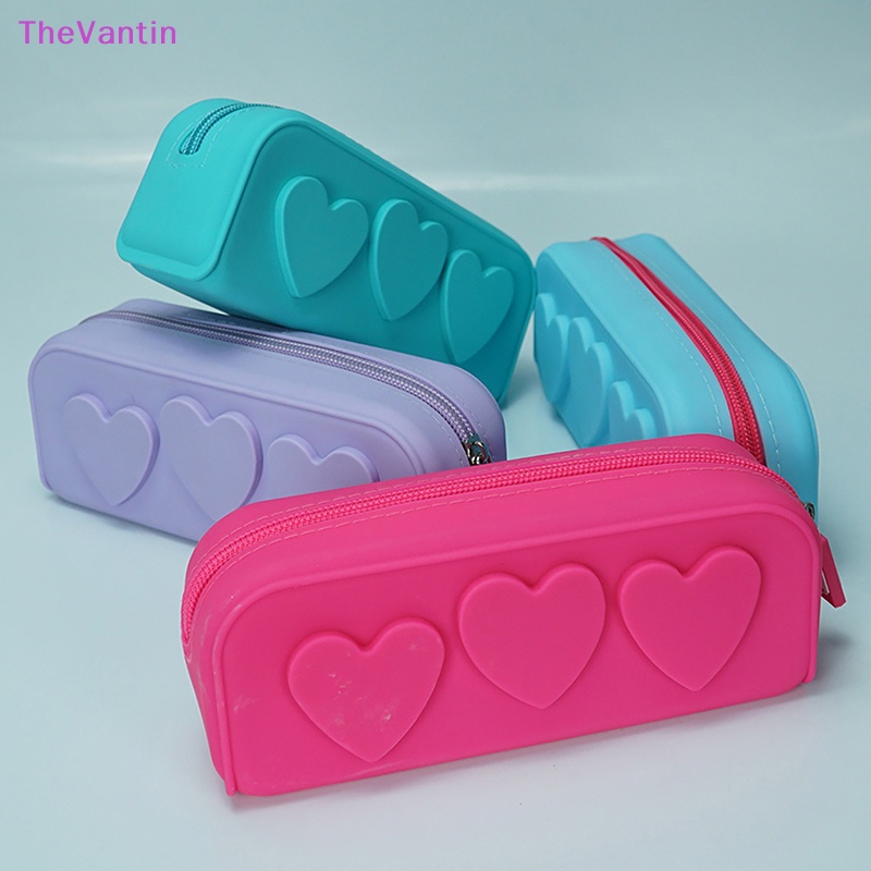 Thevantin ถุงซิปซิลิโคน รูปหัวใจ นํากลับมาใช้ใหม่ได้ กระเป๋าเครื่องสําอาง กระเป๋าแปรงแต่งหน้า แบบพกพา สําหรับผู้หญิง สินค้าดี