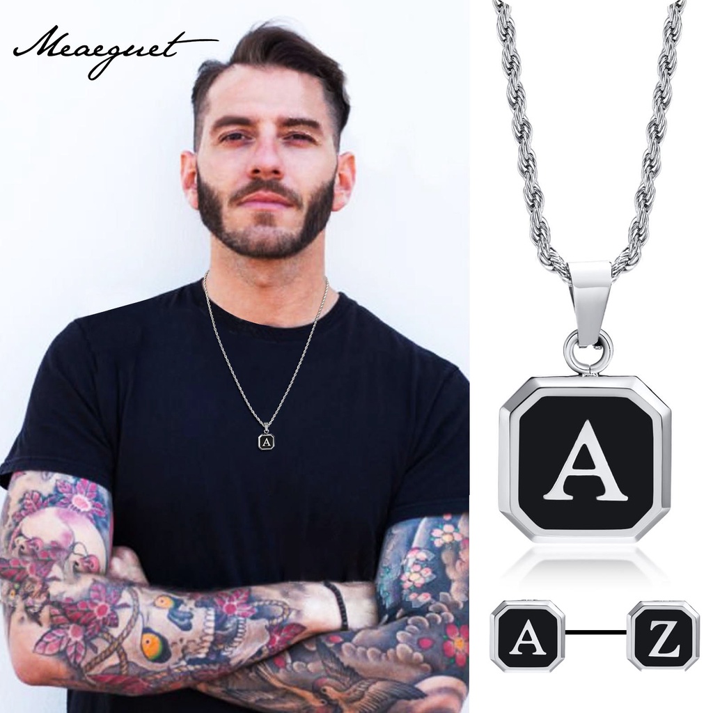 Meaeguet สร้อยคอโซ่ สเตนเลส จี้ตัวอักษร A-Z ทรงสี่เหลี่ยม เครื่องประดับ ของขวัญ สําหรับผู้ชาย