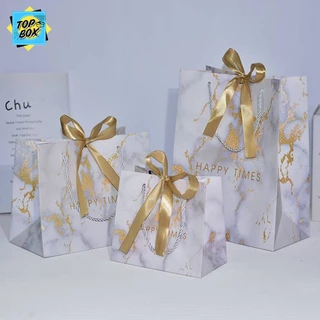 ถุงของขวัญ ลายหินอ่อน ริบบิ้นทอง มีหูหิ้ว ใส่ของชำร่วย ถุงกระดาษใส่ของรับไหว้