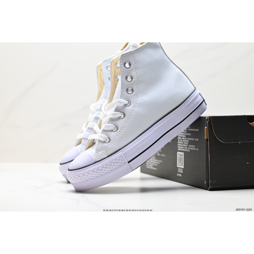 Converse All Star สีขาว แก๊งสูง เครื่องหนัง รองเท้าผ้าใบกันลื่นกันน้ำสำหรับผู้ชายและผู้หญิงJDD101-QZ