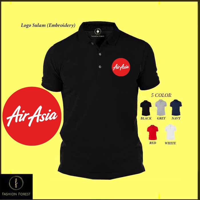 ไมโครไฟเบอร์แห้งเร็ว Jersi Jersey Polo T เสื้อโลโก้ Sulam เย็บปักถักร้อย AIRASIA AIR ASIA Dry Fit