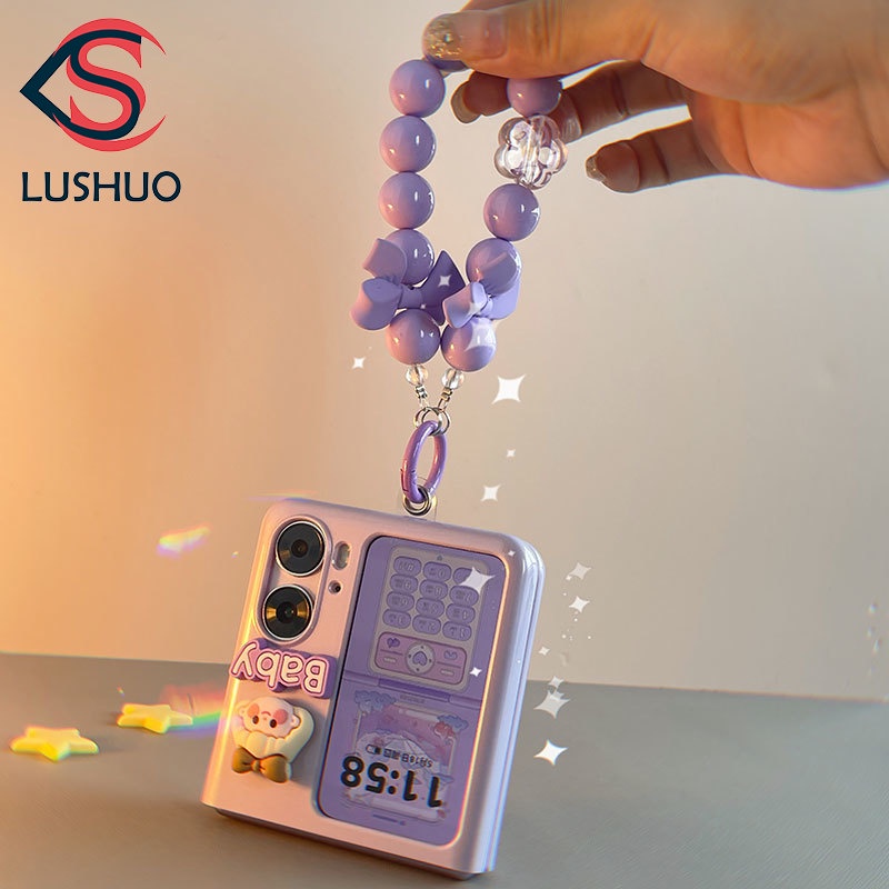 Lushuo เคสโทรศัพท์มือถือ PC แบบแข็ง ฝาพับ พร้อมสายคล้องมือ สีม่วง สําหรับ OPPO Find n3 N2 findn2 3 Find N2 n3