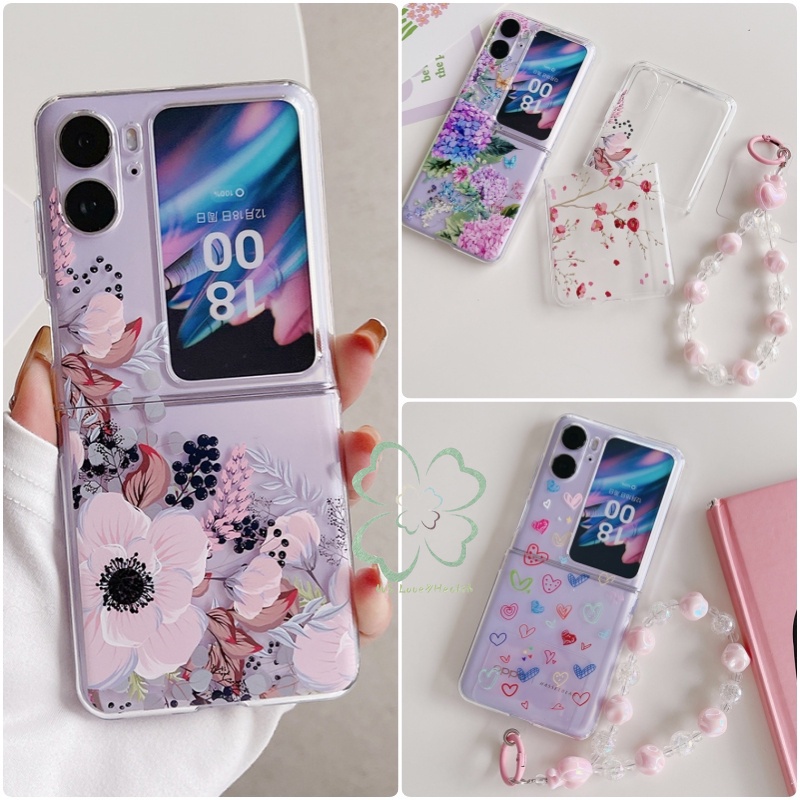 เคสโทรศัพท์มือถือแบบแข็ง ใส กันกระแทก ลายดอกไม้ หัวใจ ประดับมุก สร้างสรรค์ แฟชั่น สําหรับ OPPO Find N3 N2