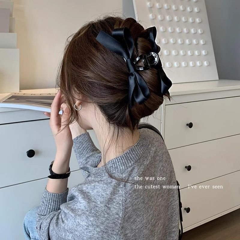 กิ๊บติดผม ประดับโบว์ ขนาดใหญ่ สีดํา อินเทรนด์สําหรับผู้หญิง