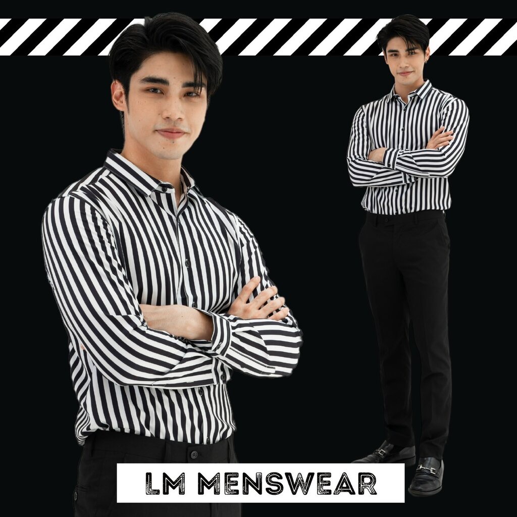 เสื้อเชิ้ตลายทาง คอปกธรรมดา