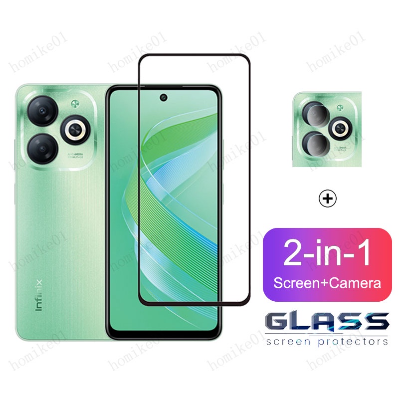 Infinix Hot 40i 50i กระจกนิรภัยสําหรับ Infinix Hot 40 Pro 30 20 12 11 10 Play GT 10 Pro สมาร์ท 8 7 6 Plus HD 5 หมายเหตุ 12 G96 2 ใน 1 คลุมทั้งหมดกล้องเลนส์ป้องกันหน้าจอกระจก ฟิล์ม