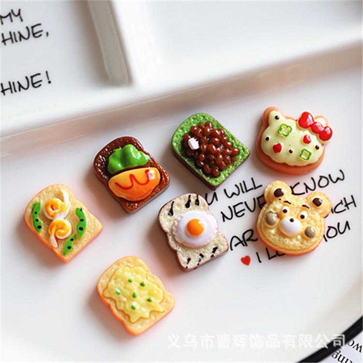อาหารจําลองของเล่นไข่เจียวขนมปังเบอร์เกอร์ขนมปังปิ้งชิ้น ทําเอง อีพ็อกซี่ครีมกาวเคสโทรศัพท์เรซิ่นอุปกรณ์เครื่องประดับตกแต่งรองเท้า