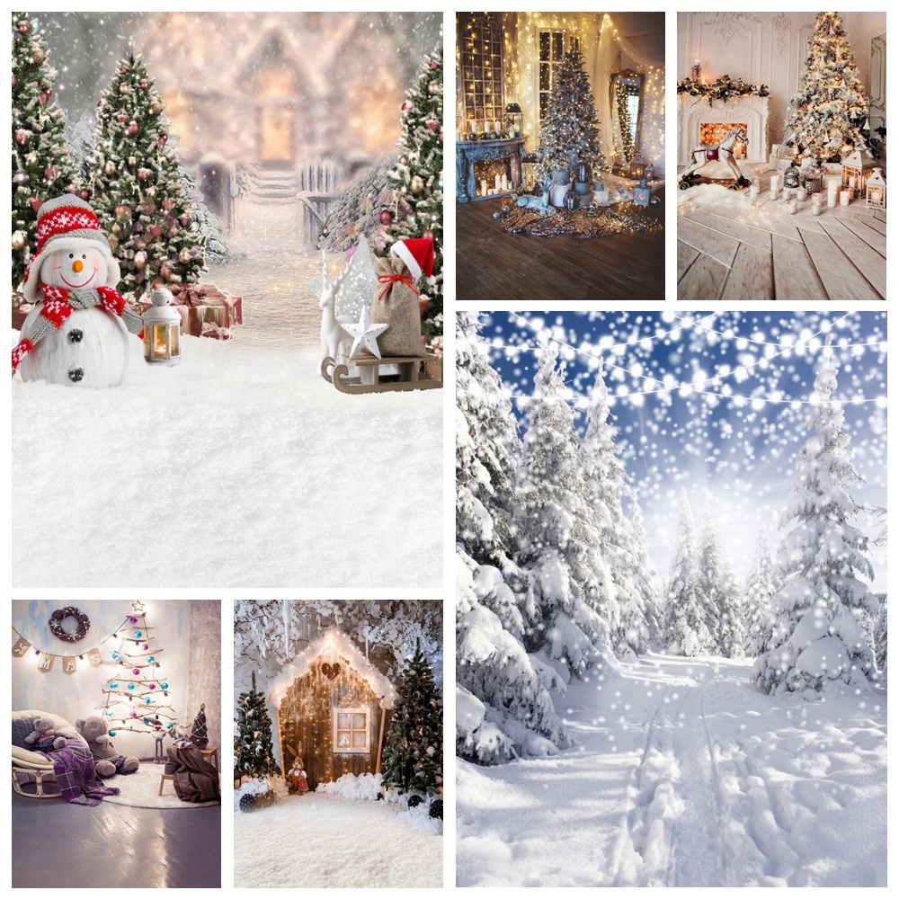 Christmas Photography Background Forest Trees Window Xmas Trees Fireplace Family Portrait Decor Backdrop For Photo Studi