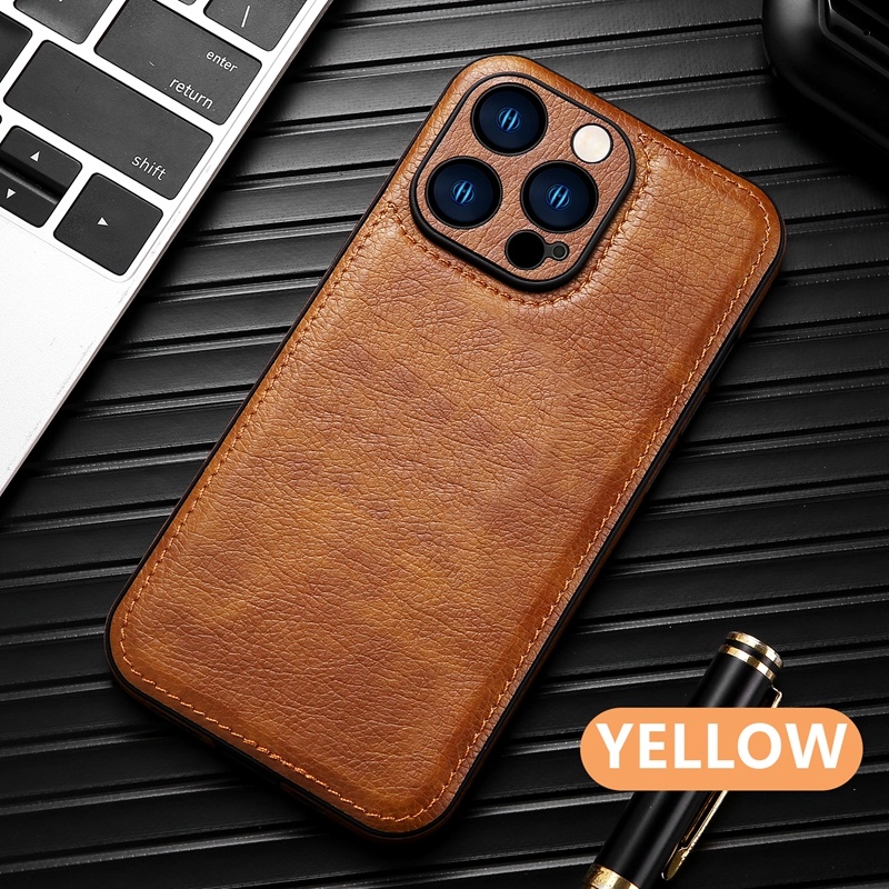 ใหม่ เคสโทรศัพท์มือถือหนัง กันกระแทก แบบบางพิเศษ หรูหรา สีดํา สีน้ําตาล สําหรับ iPhone 7-15ProMax XS XR 11 12 13 14 15 Pro Max 7 8 plus
