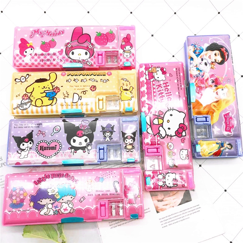 กระเป๋าดินสอ ลายการ์ตูน Kuromi melody hello Kitty Gemini อเนกประสงค์ พร้อมกบเหลาดินสอ