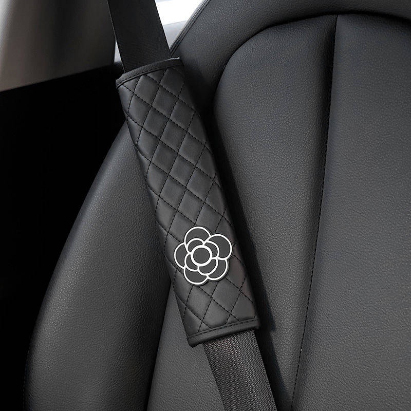 Camellia Car Safety Belt Shoulder Pad Cover Seat Anti-Strangulation Protective Cover Internet Celebrity Car Safety Belt Four Seasons Universal Interior Decoration Supplies 6s3M