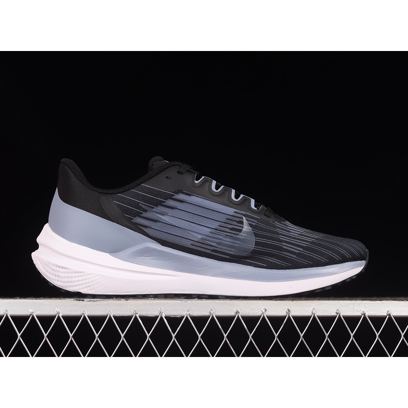 Nike Zoom Winflo 9 รองเท้ากีฬาลำลองสีขาวสีดำสีเทาสำหรับผู้ชาย 100%
