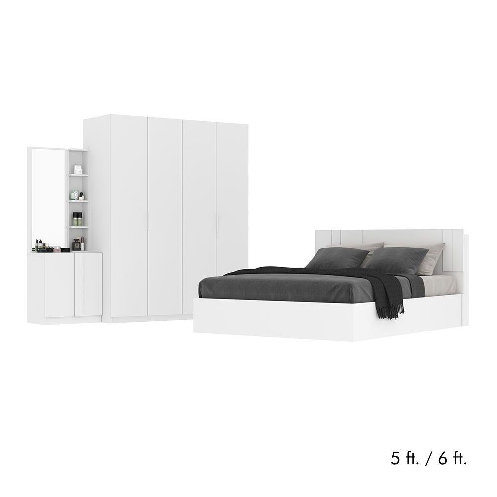INDEX LIVING MALL ชุดห้องนอน รุ่นเมโลเดียน (เตียง, ตู้เสื้อผ้า 4 บาน, โต๊ะเครื่องแป้ง) - สีขาว (มี 2 ขนาด สามารถเลือกได้)