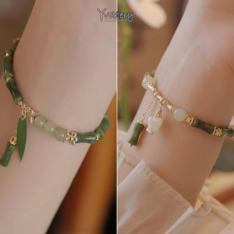 พร้อมส่งสร้อยข้อมือลูกปัดไม้ไผ่สไตล์จีนร่วมสุภาพสตรีวินเทจซอกออกแบบสร้อยข้อมือใบไผ่ของขวัญเพื่อนสูงCOD