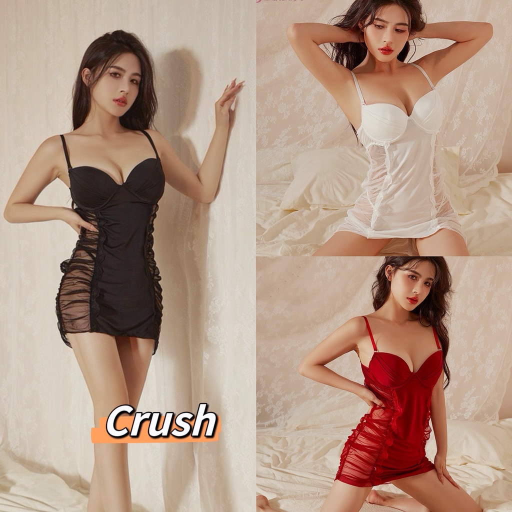 Crush "ชุดเดรสสายเดี่ยวสำหรับผู้หญิง ชุดเดรสสายเดี่ยวสุดเซ็กซี่ ดีเทลลายลูกไม้ มีฟองน้ำในตัว พร้อมส่งจากไทย (HQPP-1)