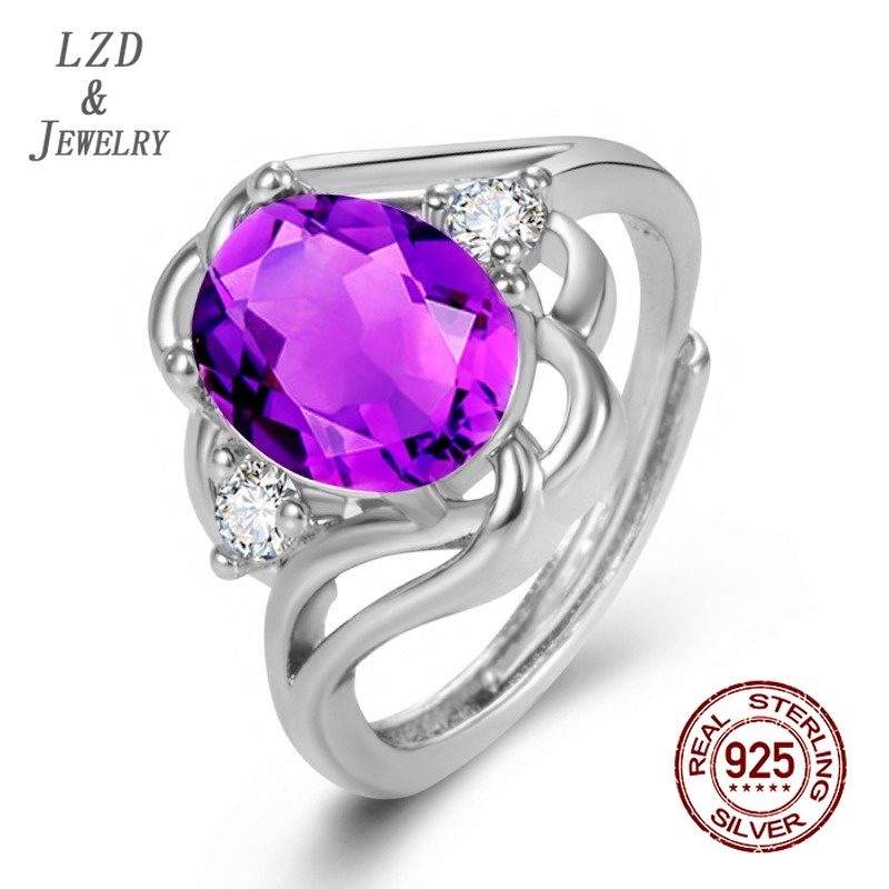 LZD - 925 Silver Purple Red Crystal Pomegranate Red Diamond Inlaid Diamond Open Ring