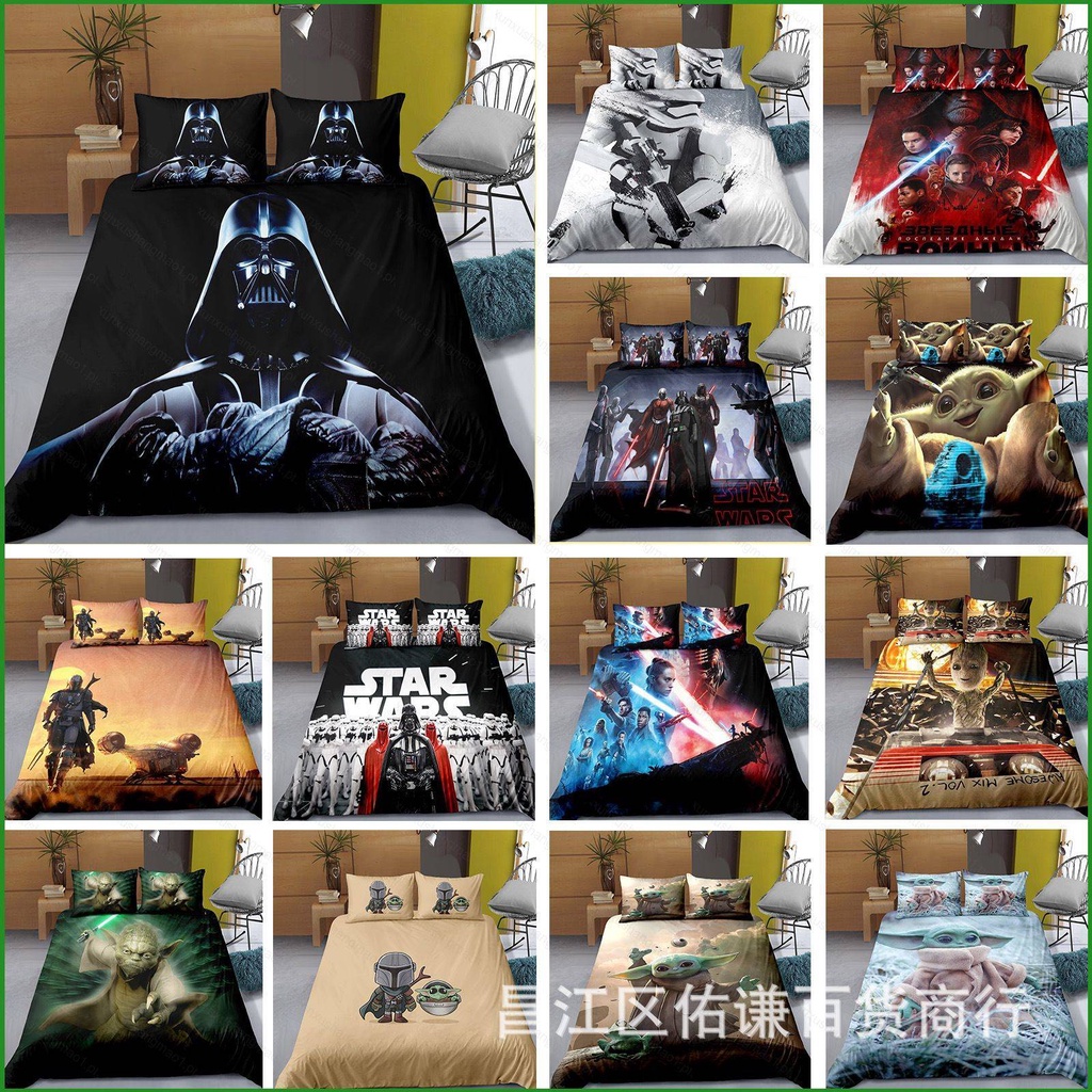 Zx Star Wars 3 IN 1 ชุดผ้าปูที่นอนเด็ก Yoda ขนาดเดียวผ้านวมผ้านวมเด็กบ้านห้องนอนสบายล้างทําความสะอาด