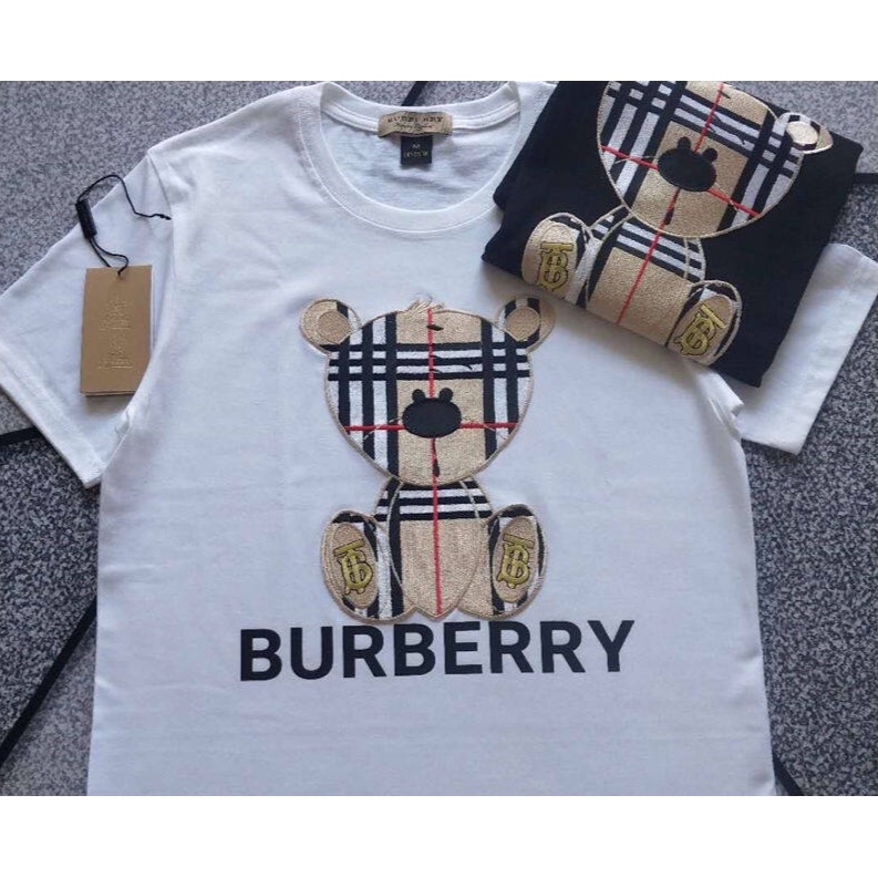 *DD* เสื้อยืดแขนสั้น คอกลม ผ้าฝ้าย พิมพ์ลายหมี Burberry Tag + Label