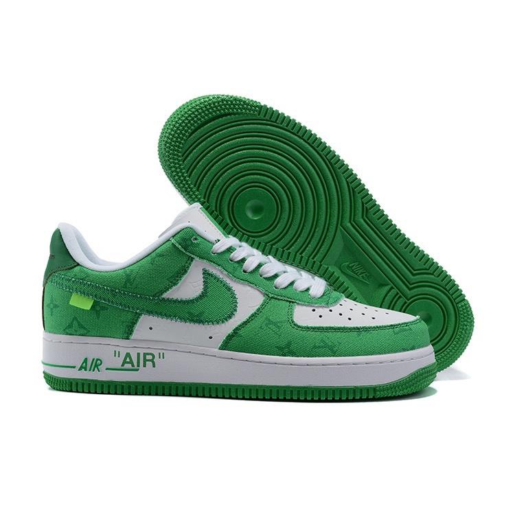 Louis Vuitton X Nike Air Force 1 รองเท้ากีฬาสีขาวและสีเขียว z718 Classic