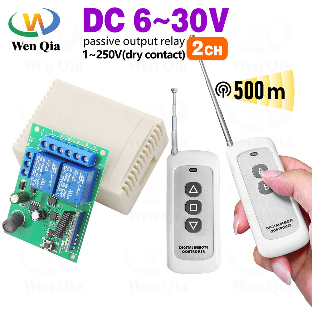 433mhz DC 6V 12V 24V 2CH Universal รีโมทคอนโทรลไร้สายสวิทช์, 500 mres Range Transmitter, RF Receiver, สําหรับโคมไฟ/มอเตอร์/DIY