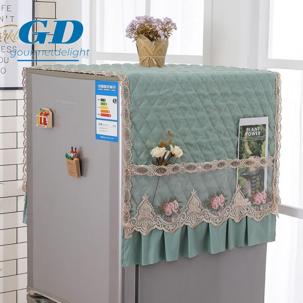 Gourmetdelight ซักผ้า|ผ้าคลุม 55*140ซม กระเป๋าลูกไม้ ผ้าคลุมกันฝุ่นตู้เย็น ตกแต่งตู้ ผ้าฝ้ายโพลีเอสเตอร์นุ่ม เตาอบไมโครเวฟมัลติฟังก์ชั่น กันฝุ่น ครัว