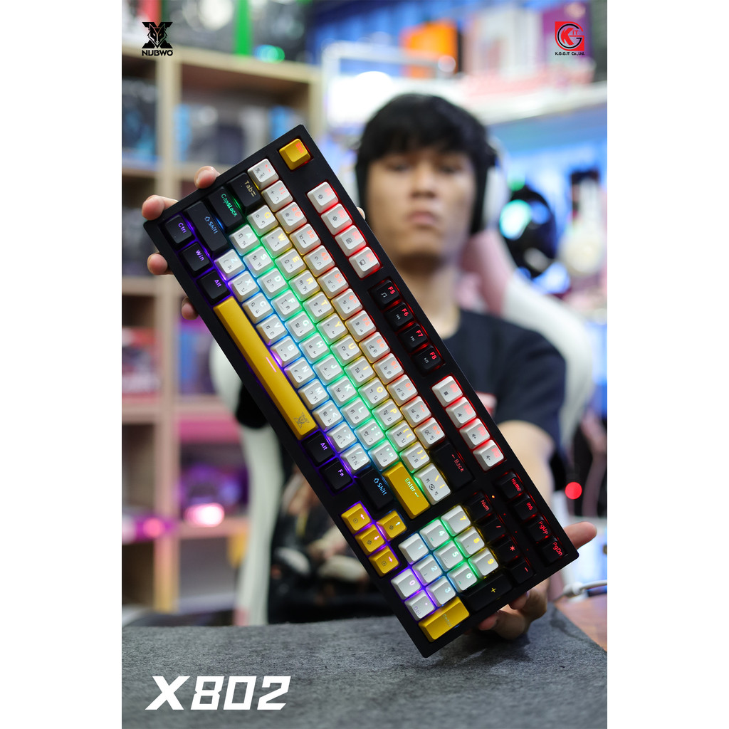 Nubwo x802 คีย์อร์ดเกมมิ่ง มาโครได้ ลู/เรดสวิตซ์ Mini RGB Mechanical Gaming Keyboard มีสายถอดได้