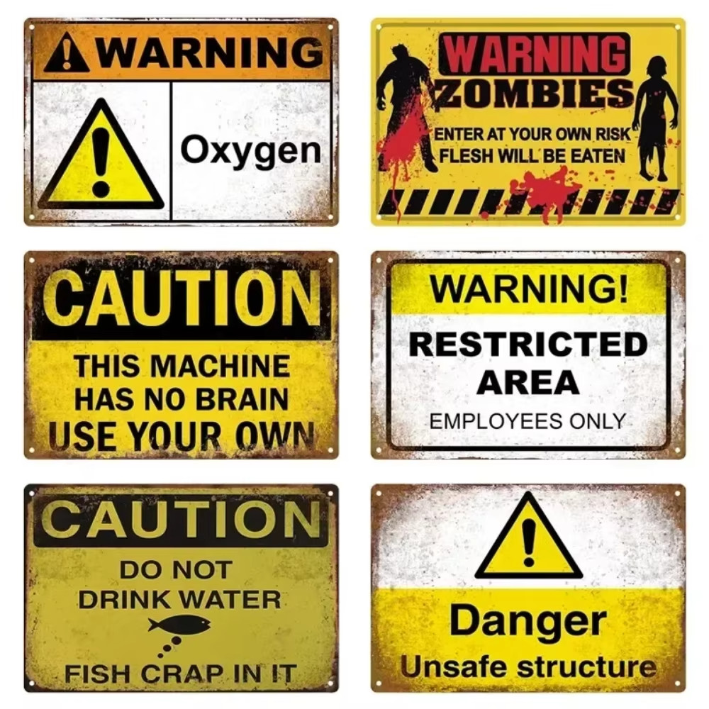 Vintage Caution Notice Zone ป้ายแผ่นโลหะคําเตือนเด็ก Vedio Retro Plaque สําหรับ Man Cave โรงรถอันตรายประตู Wall Decor