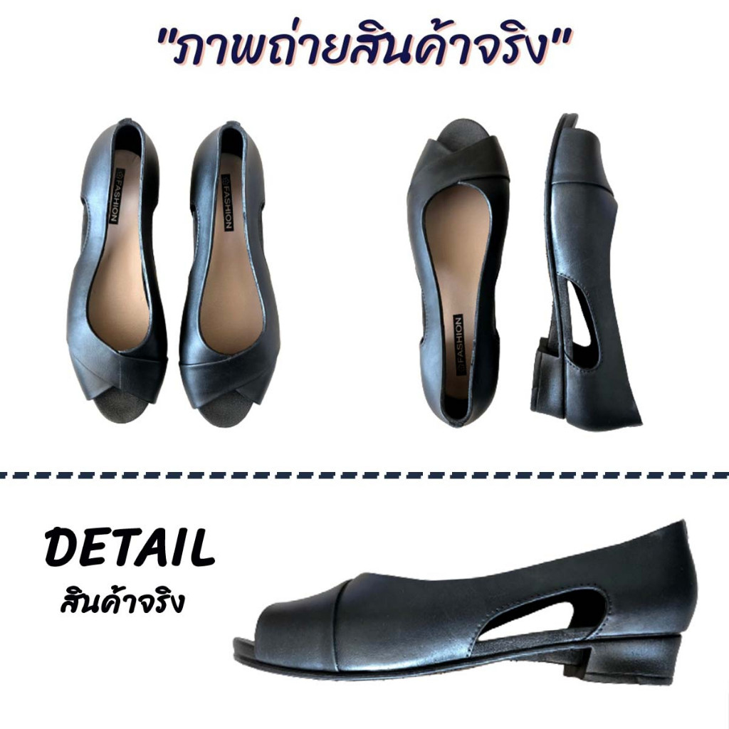 รองเท้าคัชชูผญ ทรงเปิดหัว ส้นหนายางนิ่ม 5 สี รองเท้าแฟชั่น ใส่สบาย กันลื่น น้ำหนักเบา