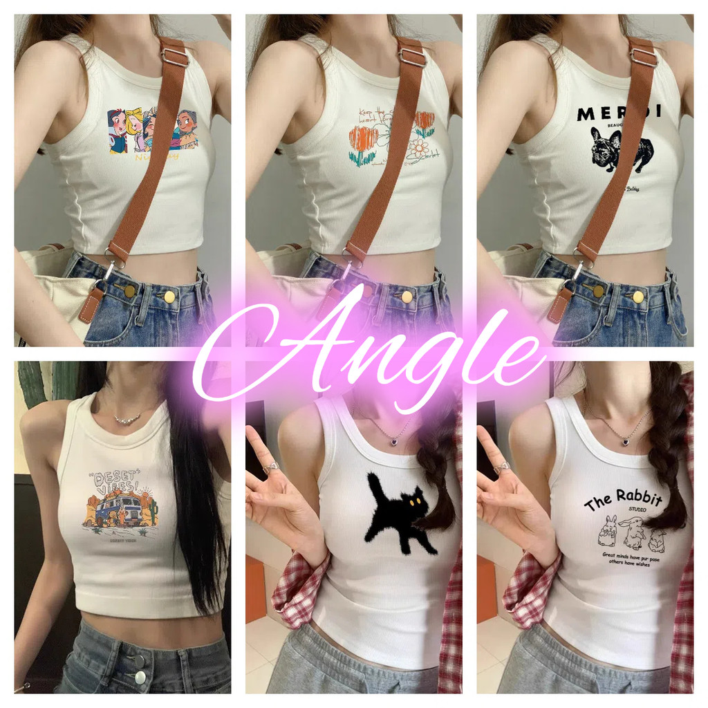 （จัดส่งตลอด 24 ชั่วโมง）Angel เสื้อกล้ามสไตล์ฮ่องกงฤดูร้อนสำหรับผู้หญิง