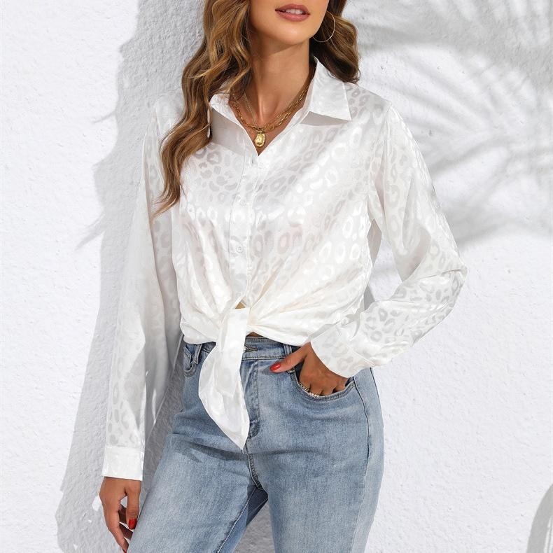 KOKO#เสื้อเชิ้ตผู้หญิง ผ้าซาติน หลากสี พิมพ์ลายเสือดาว เสื้อคลุมกันแดดแขนยาวผ้าซาตินลายดอกไม้สามมิติ#99029 - รูปที่ 4